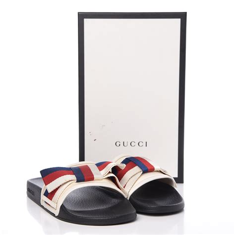 gucci sylvie bow slides|GUCCI Satin Web Sylvie Bow Slide Sandals 37 White.